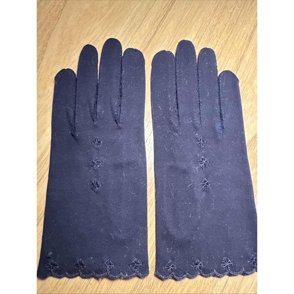 vintage crescendoe gloves SZ 6.5 Wrist‎ Length Tailored Leather Embossed Black